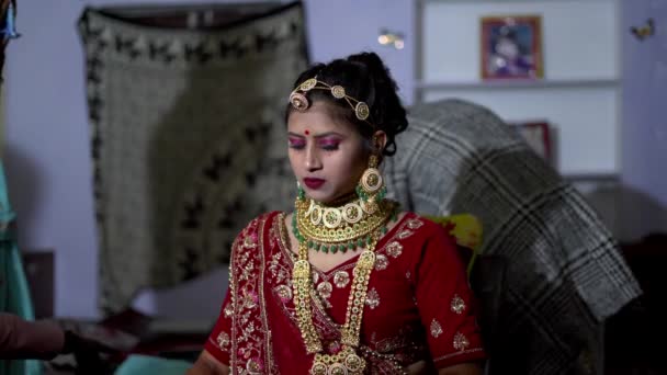 Abril 2023 Jaipur Rajasthan Índia Close Noiva Indiana Tradicional Bonita — Vídeo de Stock