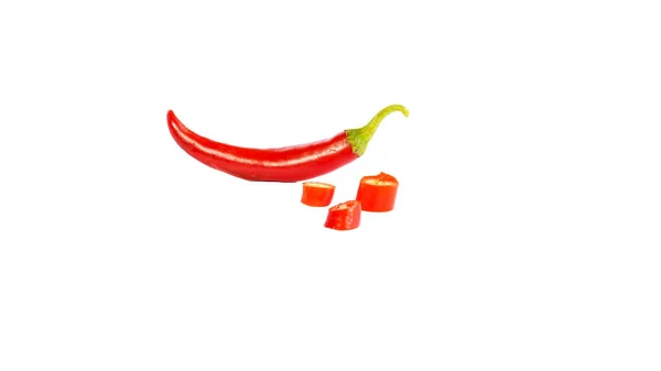 Closeup Top View Red Chili Pepper Sliced White Background Organic — Stock Photo, Image