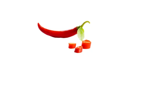 Piros Természetes Színű Chili Paprika Chili Vágási Útvonal Bio Friss — Stock Fotó