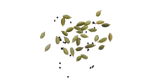 Pile Zöld Cardamom Elaichi Vagy Szárított Gyümölcs Elettaria Cardamomum Vágási — Stock Fotó