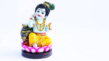 Hint Tanrısı putu ya da beyaza izole edilmiş heykel. Maa laxmi, Lord Ganesha, Adiyogi, Tanrıça Durga, aslan ve Tanrı Krishana Heykeli ile birlikte..