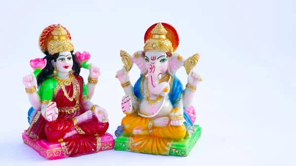 Indiske Gud Idol Eller Statue Isoleret Hvid Maa Laxmi Med - Stock-foto