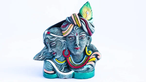 Indiase God Idool Standbeeld Geïsoleerd Wit Maa Laxmi Met Lord — Stockfoto