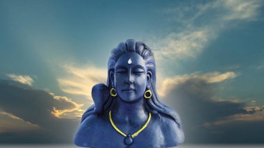 Hint Tanrıçası Lakshmi Ganesha ve Durga 'nın heykeli. Lakshmi ve Ganesha, Adiyogi Hindu tanrılarıyla. Bayram afişi ya da Hint festivali için tebrik kartı