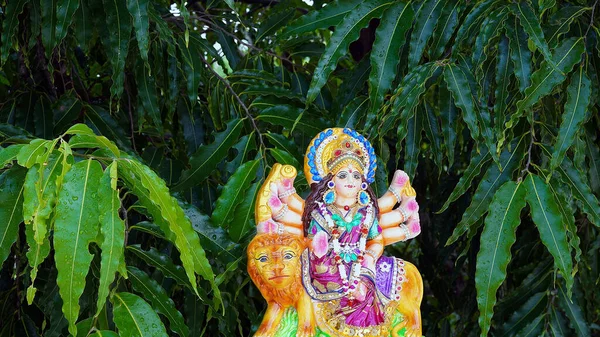 Lord Ganesha Adiyogi Και Maa Durga Idol Άγαλμα Απομονώνονται Πράσινο — Φωτογραφία Αρχείου