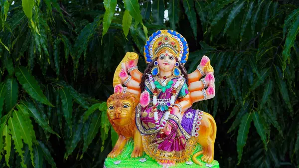 Lord Ganesha Adiyogi Maa Durga Idol Statue Isolated Green Leaves — Stock Photo, Image