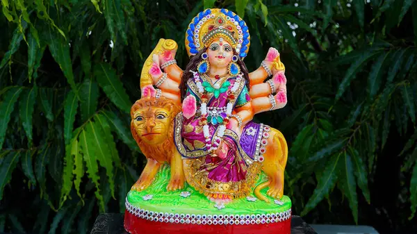 Lord Ganesha Adiyogi Maa Durga Idol Estátua Isolada Fundo Folhas — Fotografia de Stock