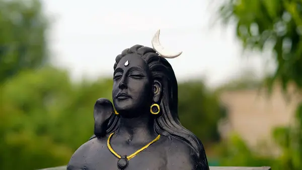 Ganesha勋爵 Adiyogi和Maa Durga Idol或绿叶背景下的雕像 印度节的概念 — 图库照片
