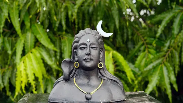 Lord Ganesha Adiyogi Maa Durga Idol Yeşil Yapraklı Arka Planda - Stok İmaj
