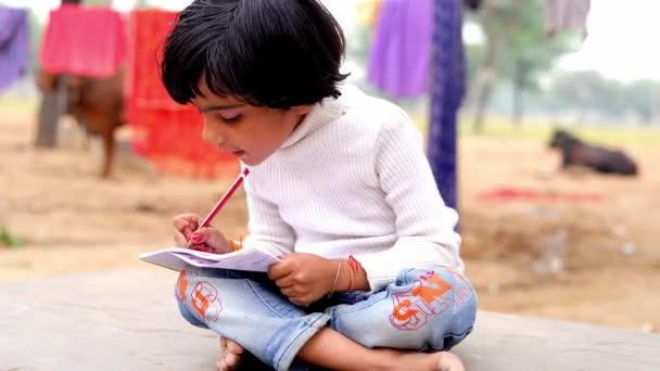 Nagranie Dzieciaków Village School Poważnie Zajętych Pracą Nad Notatnikiem Pojęcie — Wideo stockowe