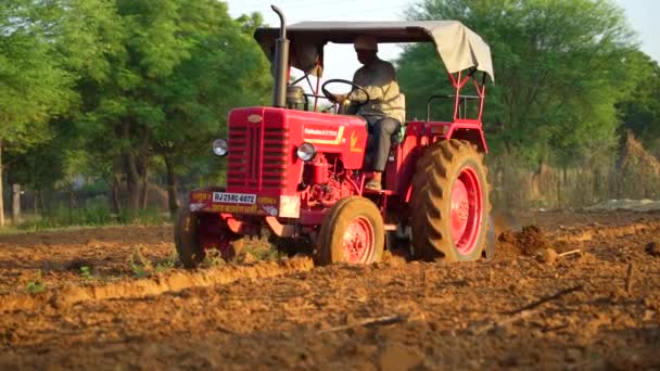 Pěstování Orné Půdy Traktoru Obdělávaná Půda Orba Půdy Zemědělský Traktor — Stock video