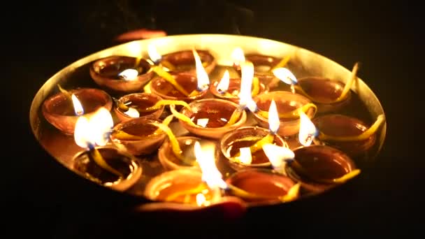 Aceite Llenó Las Luces Diya Antes Inauguración Ram Mandir Diwali — Vídeos de Stock