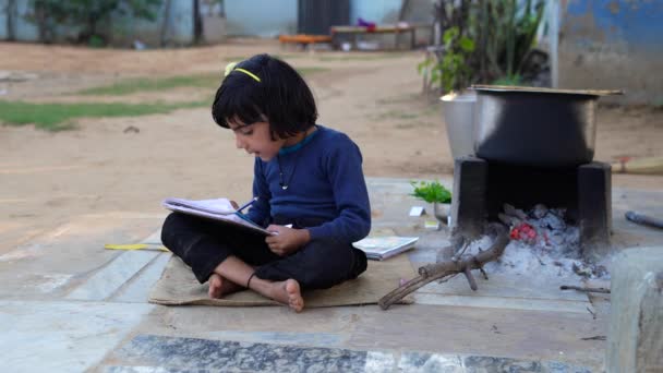 Asian Girl Student Dress Doing Homework Countryside Child Education Countryside — Stock Video