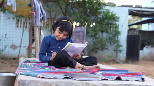 Asian Girl Student Dress Doing Homework Countryside Child Education Countryside — Stock Video