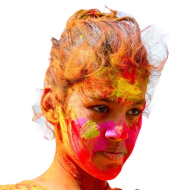 Yüz ifadesi, Holi festivalinde renkli tozlarla kaplı Hintli küçük kız..