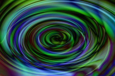 Yeşil ve mavi soyut sarmal girdap, akışkan hareket ve parlayan enerji etkisine sahip, arka plan ve dijital sanat temaları için mükemmel