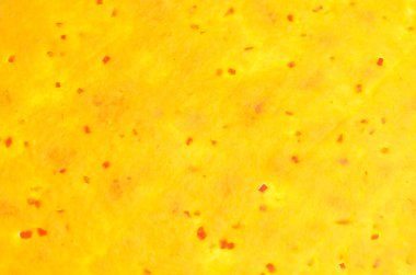 Kırmızı lekeli sarı düz ekmeklerin yakın çekimi beyaz arkaplanda dokuyu gösterir.