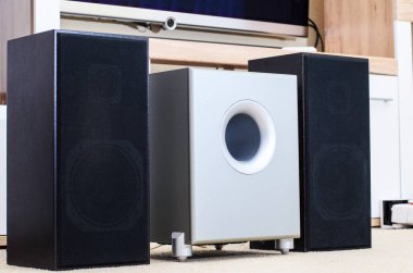 Antika subwoofer ve hoparlörler şık iç ayarlarda kapatılıyor