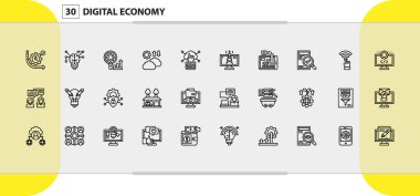 Modern İş ve Teknoloji için Dijital Ekonomi Çizgisi Simgeleri