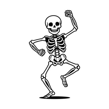 Dynamic Skeleton Character Illustration: Humorous Anatomy Learning Aid, Festive Halloween Decoration, and Lively Celebration Design Element for Educational & Entertainment Purposes