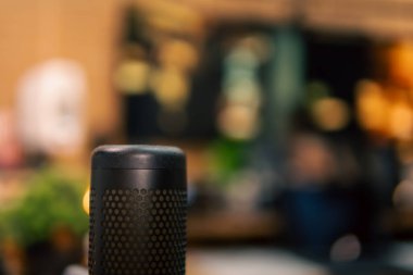 Üç monitör, not defteri, mikrofon ve yeşil bitkilerden oluşan sıcak ve rahat bir masa düzeni. Yaratıcı işler için minimalist bir Japon estetiğine sahip..