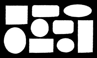 Farklı grunge fırça çerçeve şekil vektör illüstrasyonunun koleksiyonu. Çerçeve için Grunge şekilleri. Çember, kare ve dikdörtgen şekillerinin vektör çizimleri