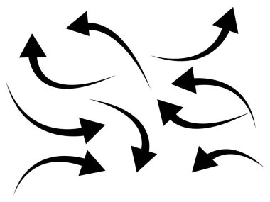 Siyah eğri ok koleksiyonu beyaz arkaplan üzerine vektör illüstrasyonunu ayarla