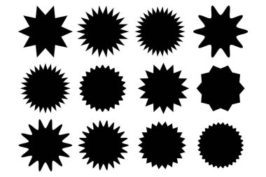 Siyah Fiyat Etiketi Seti. Güneş patlaması Rozetleri & Özel Teklif Etiketleri vektörü. Özel Teklif Etiketi Koleksiyon Vektör Çizimi. Rozet yuvarlak şekil koleksiyonu