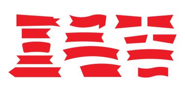 Beyaz arkaplanda kırmızı kurdele pankart şekil vektör illüstrasyonunun koleksiyonu. boş ödül şekli çerçeve tasarımı ögesi