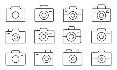 Kamera hattı simge vektörünün koleksiyonu beyaz arkaplanda izole edildi. Fotoğraf çizgisi simgesi vektörü