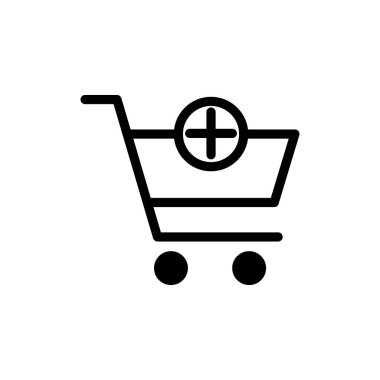 Simge Ekle - E-ticaret kavramı vektörlü alışveriş arabası. Web sitesi veya uygulama simgesi için artı işaret vektörlü sepete ekle. Simge vektörü al