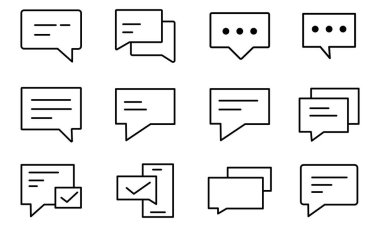 Beyaz arkaplanda Satır Sanatı Konuşma Kabarcığı ikon vektörü koleksiyonu. iletişim hattı simgesi. Sohbet satırı simgesi vektörü