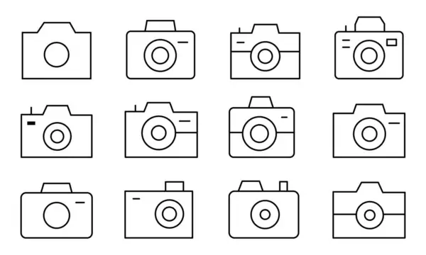 Kamera hattı simge vektörünün koleksiyonu beyaz arkaplanda izole edildi. Fotoğraf çizgisi simgesi vektörü