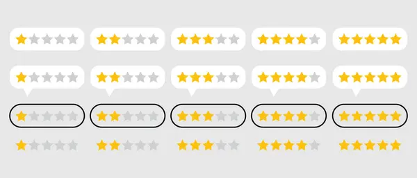 Web sitesi veya uygulama için yıldız değerlendirmeleri. Yıldız derecelendirme elemanı. Müşteri geribildirim tasarımı element vektörü