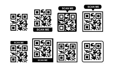 QR Kod Koleksiyonu, tara, tara beni, barkod işaretli beyaz arkaplan çizimi