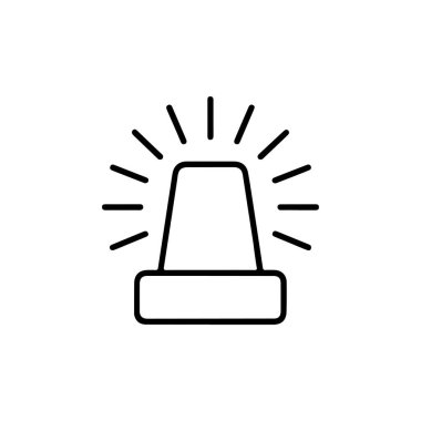 Parlayan Acil Durum Işığının Basit Satır Simgesi. Yanıp sönen ışık, siren, polis ışığı, ambulans ışığı, beyaz arkaplanda itfaiye aracı ikonu vektörü