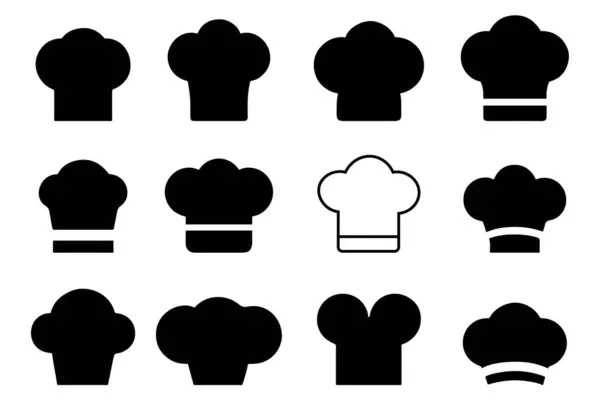 Şef şapka siluet simgesi koleksiyonu vektör illüstrasyonu. yemek, mutfak, restoran simgesi vektör tasarım elementi