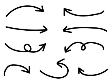 Beyaz arkaplan üzerinde El Çizimi Yön Oku vektörü koleksiyonu