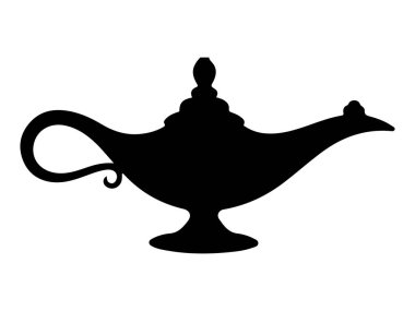 Sihirli lamba silueti vektör çizimi. Beyaz arkaplanda Cin Lambası ikon vektör çizimi