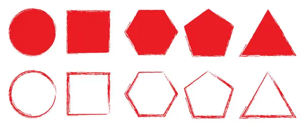 Beyaz arkaplan üzerinde el çizimi desen fırça vektör çizimi ile Kırmızı Geometrik Şekiller kümesi