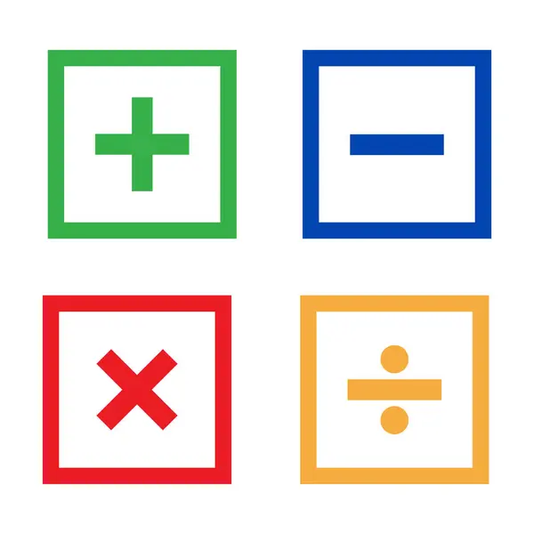 Temel matematiksel sembol kümesi vektörü. Artı, eksi, beyaz arkaplanda simge vektörünü çarp, böl