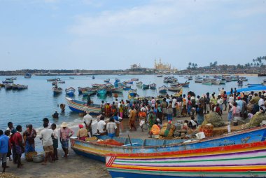 Arazi şehrinin limanındaki insanlar.