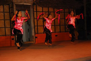 Gece dans eden bir grup genç dansçı.