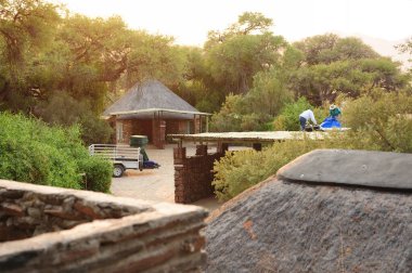 Parktaki ahşap bankta sırt çantalı Afrikalı Amerikalı adam.