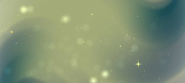 Yumuşak bokeh ışıkları ve ince yıldız aksanlarıyla soyut yeşil ve mavi eğimli arkaplan