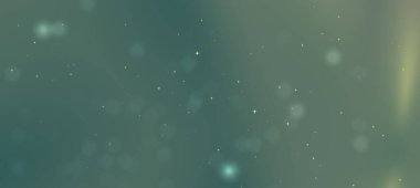 Yumuşak, bulanık yeşil arkaplan. Parlayan parçacıklar tasarım için sakin bir atmosfer yaratıyor.