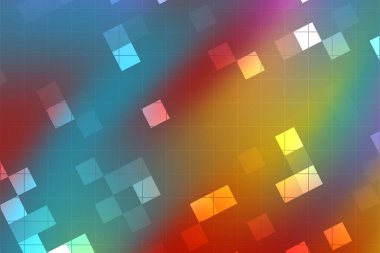 Üst üste binen kareler ve gradyanlarla renkli geometrik arkaplan, dijital tasarım projeleri için ideal