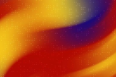 Kırmızı, sarı ve mavi renkli dalgaların nokta desenli aktığı canlı soyut arkaplan