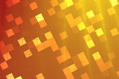 Dijital tasarım için uygun, şebeke arka planına sahip turuncu ve sarı karelerden oluşan canlı soyut desen