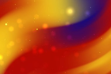 Dinamik bir arka planda yumuşak bokeh efektleri olan kırmızı, sarı ve mor renkli kıvrımlar.